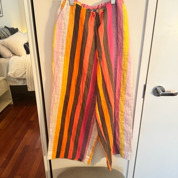 ALEMBIKA colorful striped linen cropped wide leg pants - Picture 1 of 7